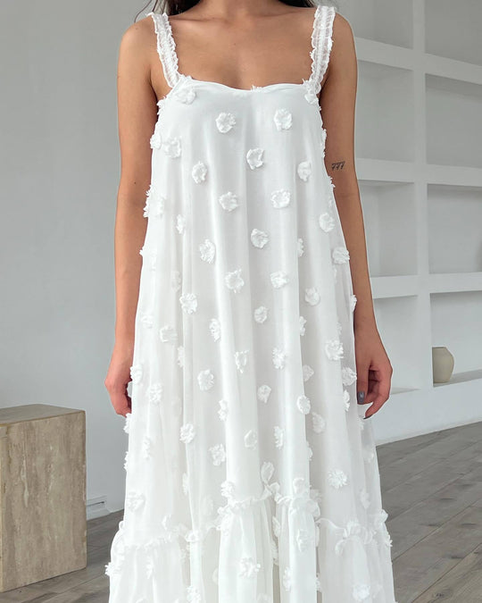 Damen Sommerliches Maxikleid mit floralem Relief und voluminösem Saum EB