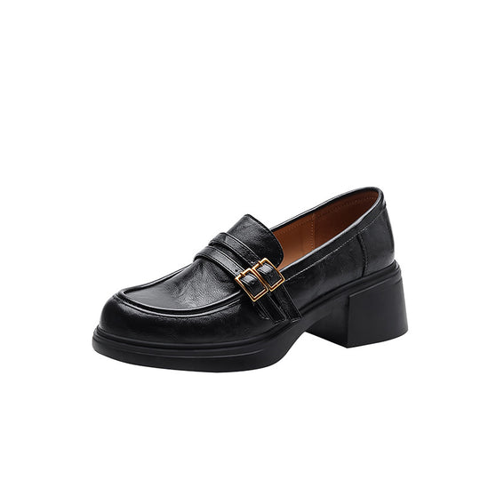 Damen elegante Loafer mit blockierendem Absatz und modischen Schnallen EB