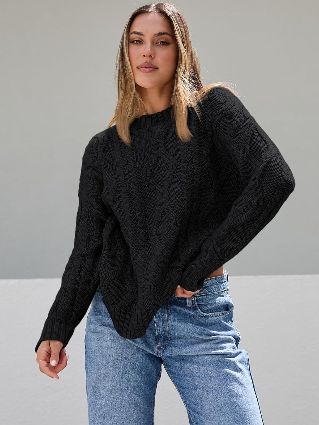 Damen Grobstrickpullover mit Wellenmuster und weitem Schnitt EB