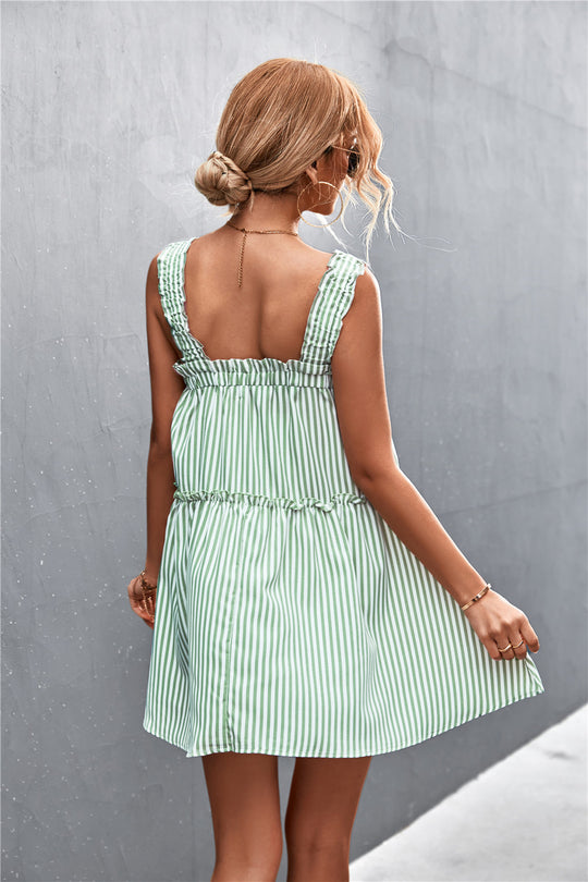 Damen Wickelkleid mit Rüschendetails und schmalen Trägern EB