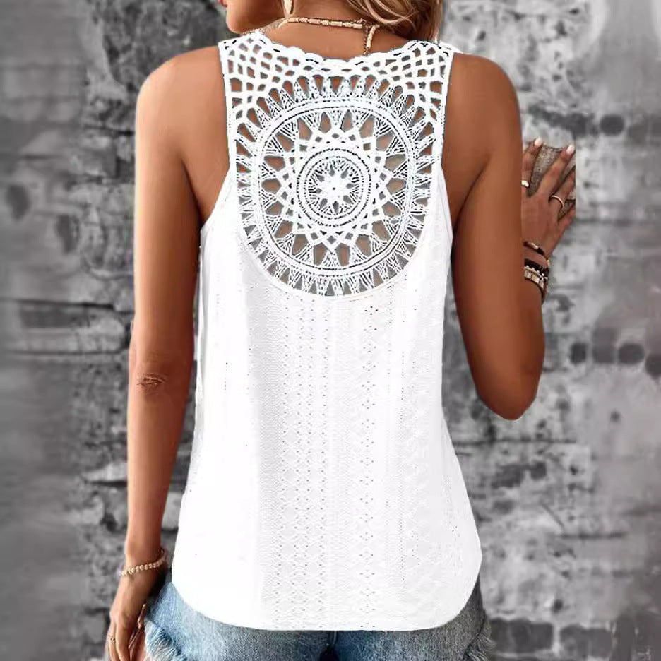 Damen luftiges Häkelshirt mit einzigartigem Rückendetail EB