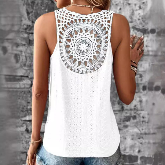 Damen luftiges Häkelshirt mit einzigartigem Rückendetail EB