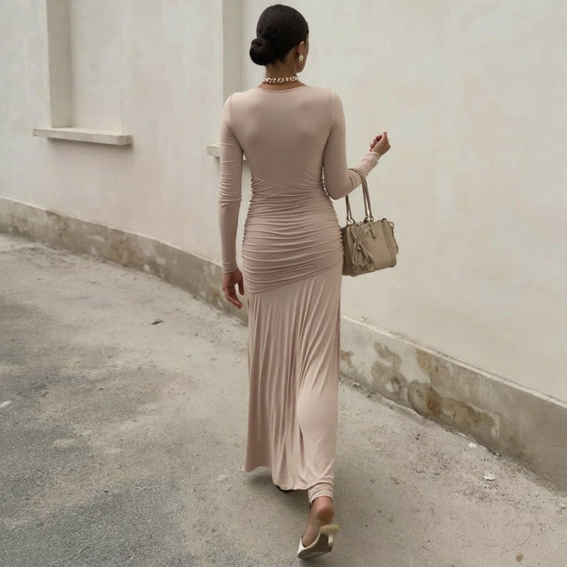 Damen elegantes Maxi-Kleid mit raffiniertem Wickel-Design EB