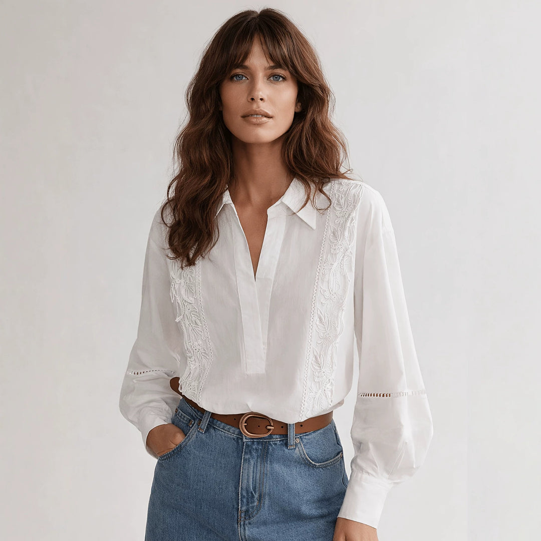 Damen Elegante Bluse mit feinen Stickdetails EB