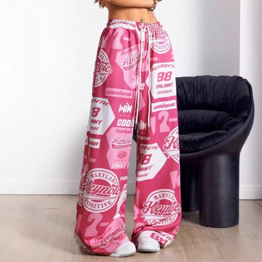 Damen Modische Freizeithose mit auffälligem Print und elastischem Bund EB