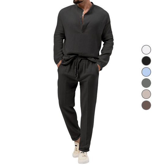 Herren Freizeit-Set aus atmungsaktivem Material mit Knopfleiste und elastischem Bund EB