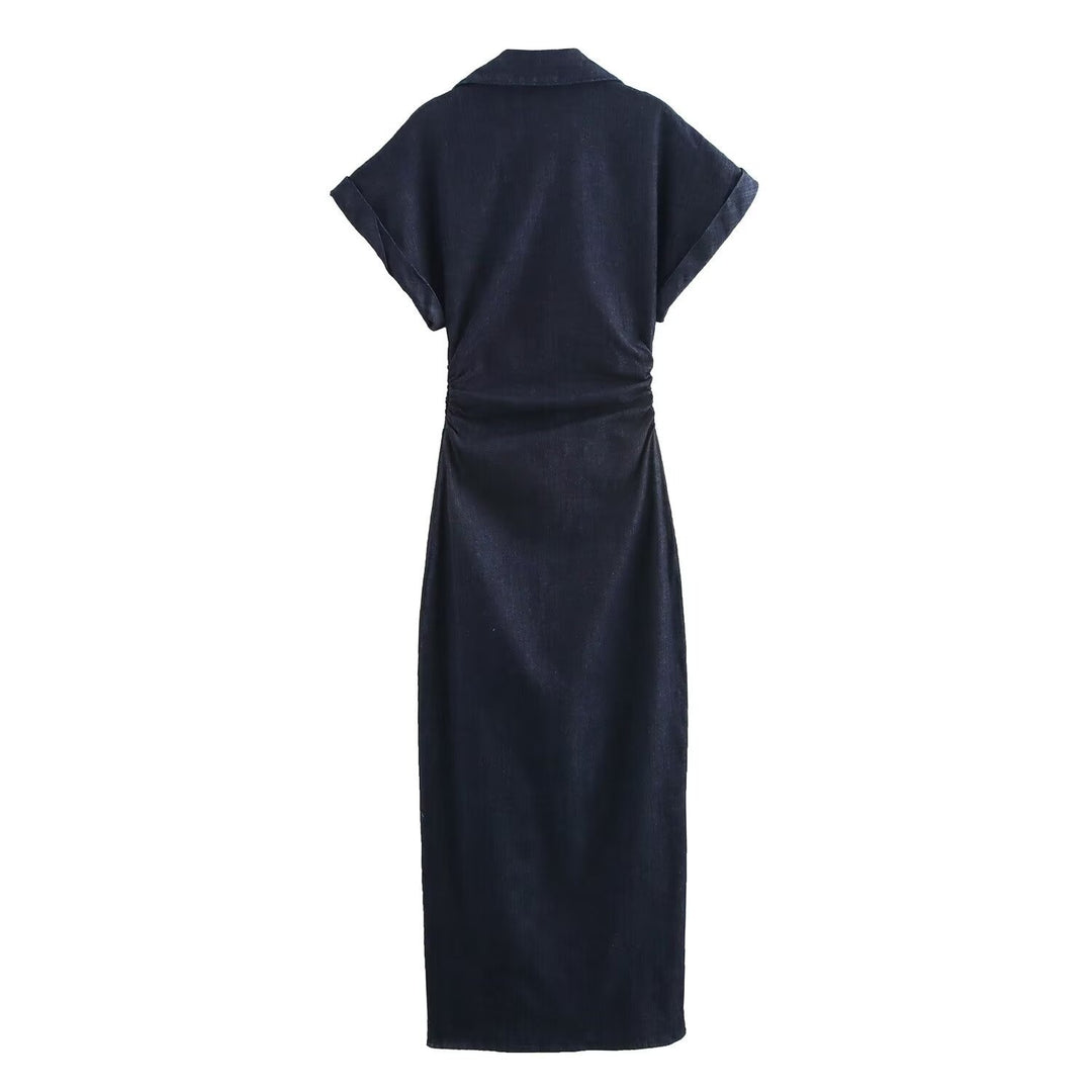 Damen Hemdblusenkleid mit kurzen Ärmeln und praktischen Taschen EB