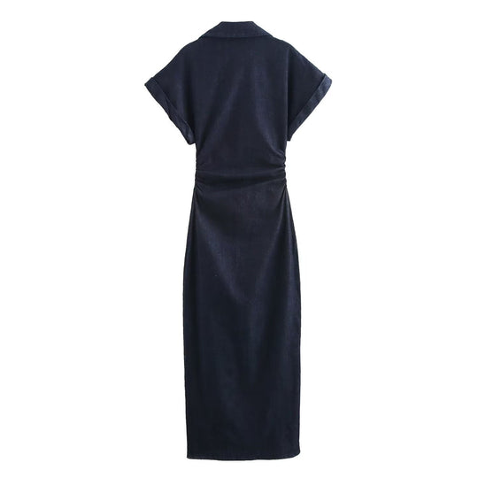 Damen Hemdblusenkleid mit kurzen Ärmeln und praktischen Taschen EB