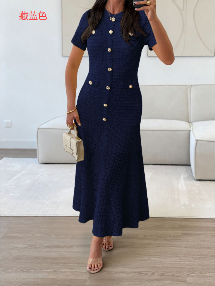 Damen Maxikleid mit eleganten Knopfdetails und strukturiertem Stoff EB