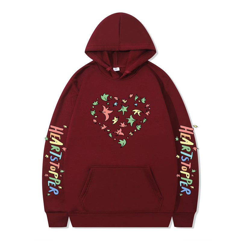 Damen Kapuzenpullover mit kreativem Herz- und Blattmotiv EB