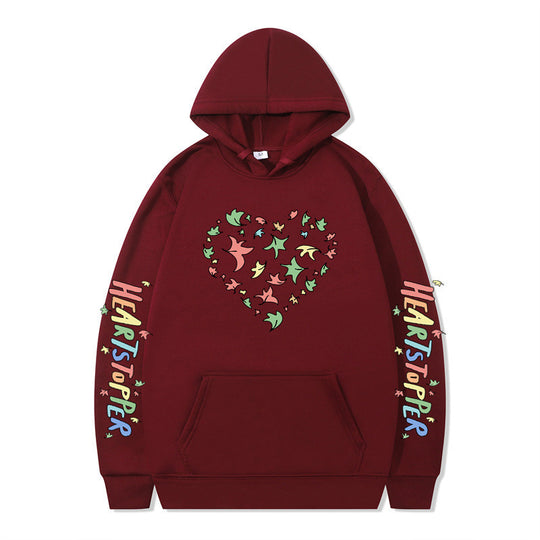 Damen Kapuzenpullover mit kreativem Herz- und Blattmotiv EB