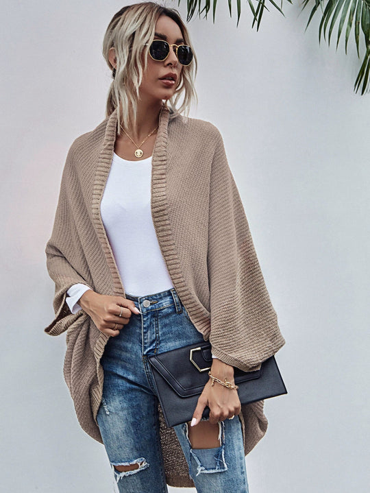 EB | Strickjacke Oversized Passform Wolle Strick Offen Front Fledermausärmel