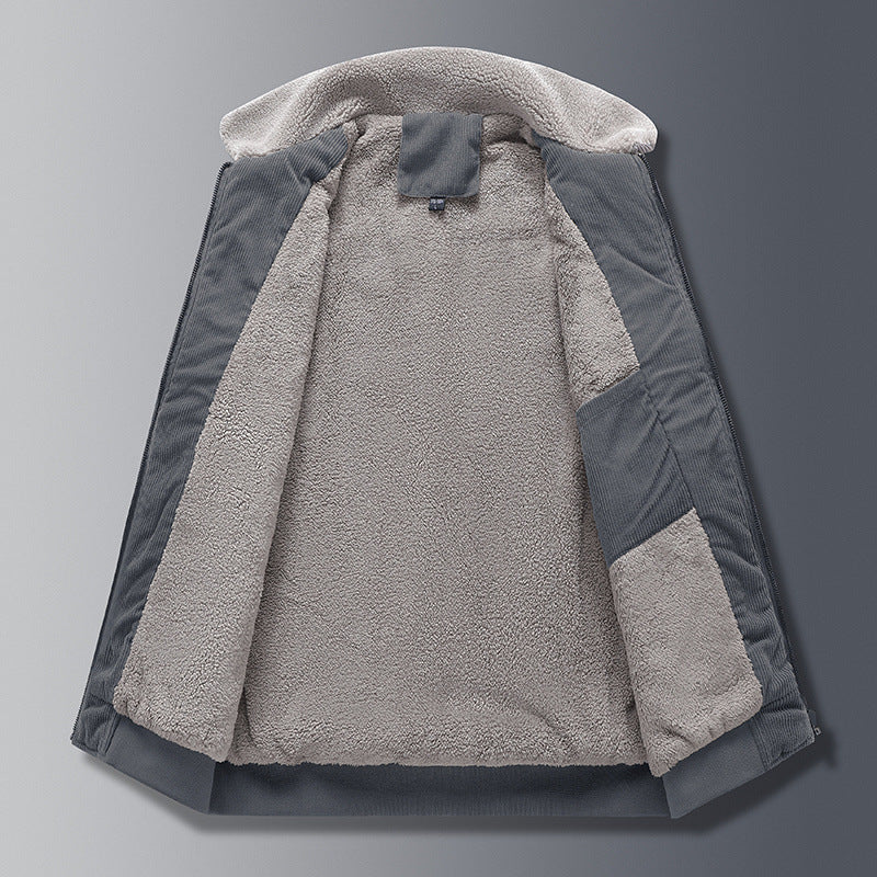 Herren Cordjacke im Worker‑Stil mit Sherpa‑Futter, Reißverschluss und gerippten Bündchen EB