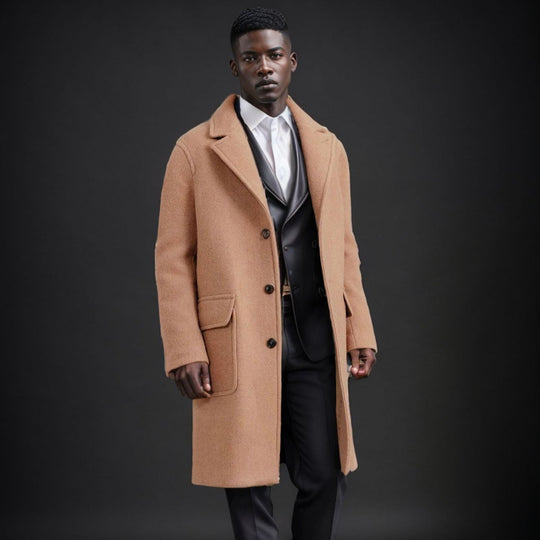 Herren eleganter Wollmantel mit doppelter Knopfreihe und praktischen Eingrifftaschen EB
