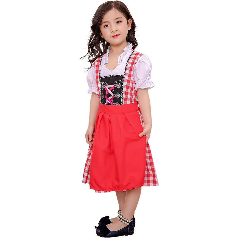 Damen nan traditionelles Kinderdirndlkleid mit geschnürtem Mieder, bestickten Details und abnehmbarer Schürze EB