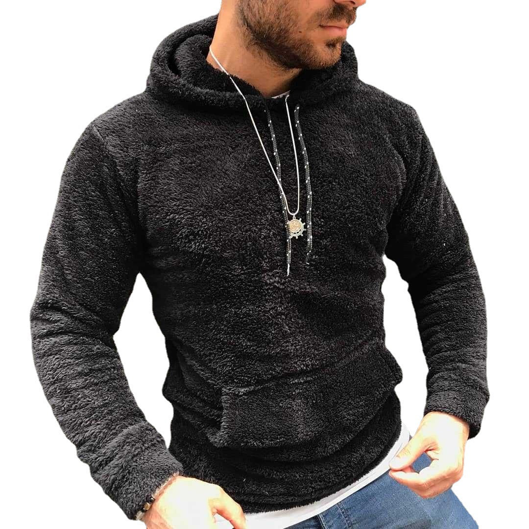 Herren nan Teddy-Plüsch Kapuzenpullover mit schmaler Passform und Kängurutasche EB
