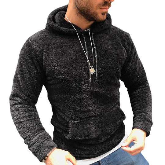 Herren nan Teddy-Plüsch Kapuzenpullover mit schmaler Passform und Kängurutasche EB