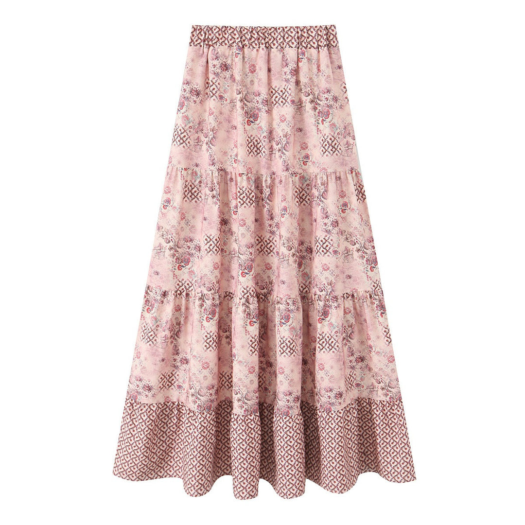 Damen Maxirock mit verspieltem Patchwork-Muster und voluminöser Silhouette EB