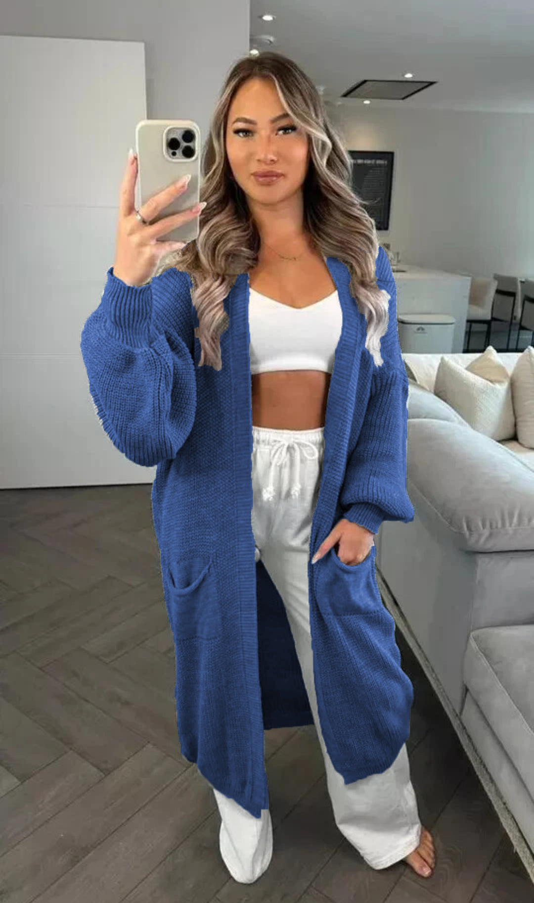 Damen Großer Strickcardigan mit offenem Schnitt und praktischen Taschen EB