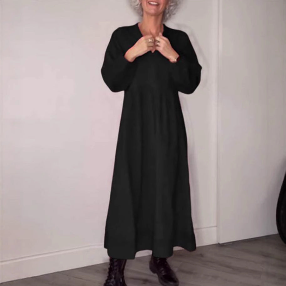 Damen Maxikleid mit elegantem V-Ausschnitt und bequemen langen Ärmeln EB