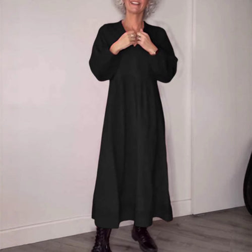 Damen Maxikleid mit elegantem V-Ausschnitt und bequemen langen Ärmeln EB