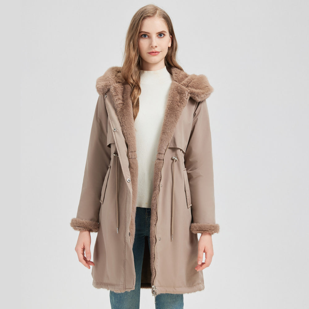 Damen Eleganter und warmer Parka mit abnehmbarem Kunstfellkragen und praktischen Schnürdetails EB