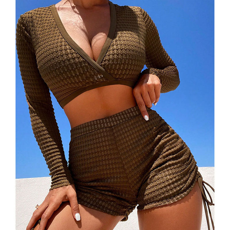 Damen Sportliches Bikini-Set mit langen Ärmeln EB