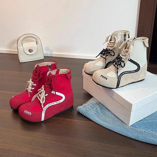 Damen modische Sportstiefel mit elastischem Schnürdesign und praktischem Reißverschluss EB