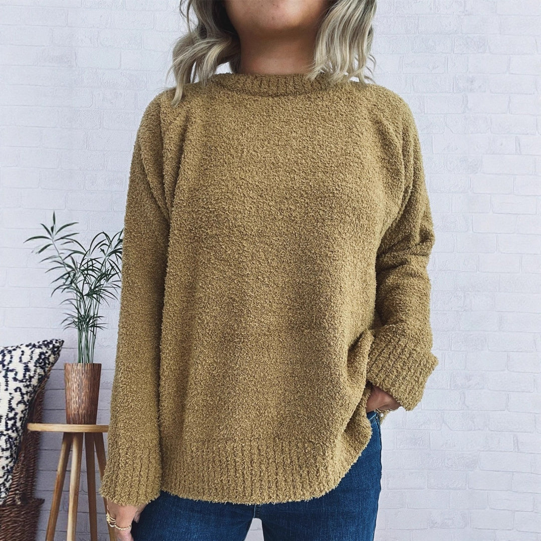 Damen wärmender Strickpullover mit lässigem Schnitt und strukturiertem Design EB