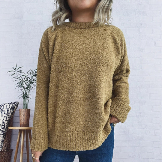 Damen wärmender Strickpullover mit lässigem Schnitt und strukturiertem Design EB