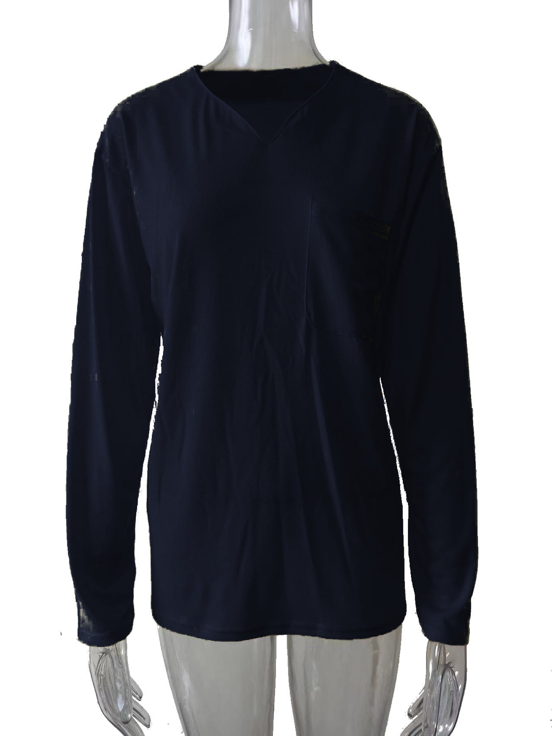 Damen nan legeres Langarmshirt mit V-Notch-Ausschnitt, Brusttasche und lockerer Oversize-Passform EB