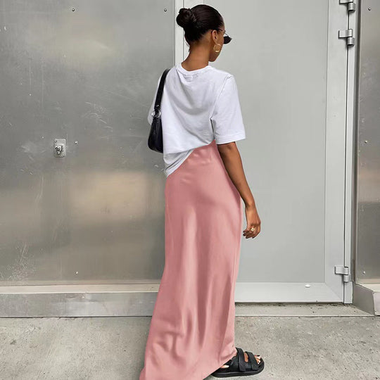 Damen elegantes Maxikleid mit asymmetrischem Schnitt und dekorativem Überwurf EB