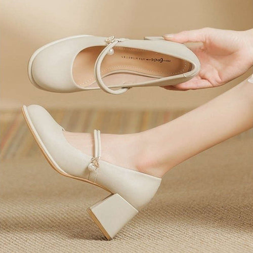 Damen Modische Mary-Jane High Heels mit eleganter Perlen-Details EB