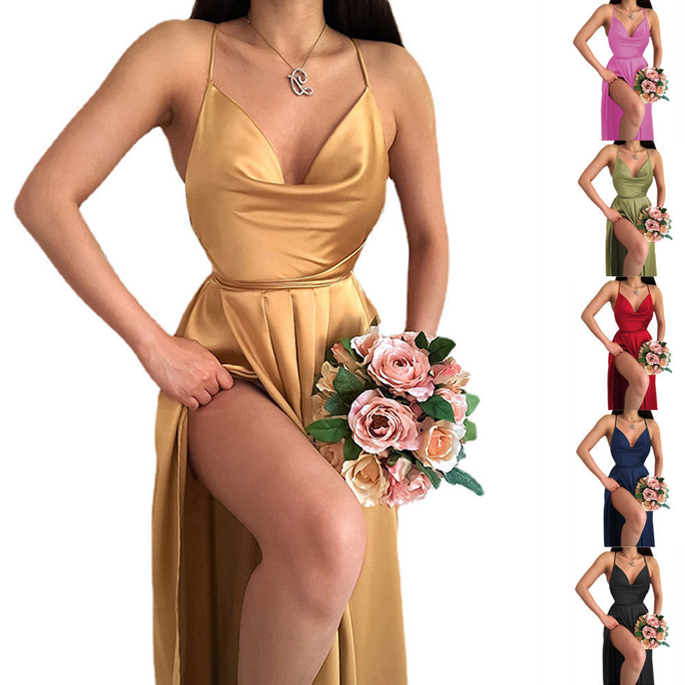 Damen Hochzeitskleid mit elegantem V-Ausschnitt und fließendem Rock EB