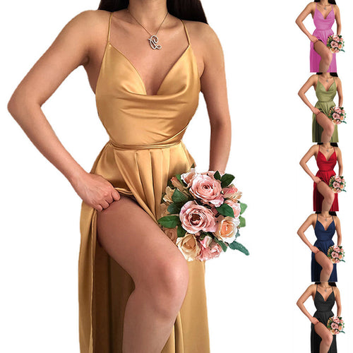 Damen Hochzeitskleid mit elegantem V-Ausschnitt und fließendem Rock EB