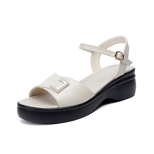 Damen Komfortable Plateau-Sandaletten mit verstellbarem Riemen und modischem Schmuckdetail EB