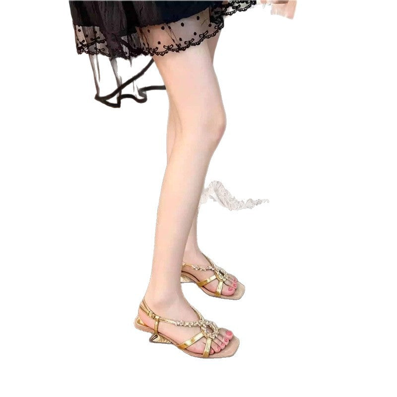 Damen glamouröse Zehentrenner-Sandalen mit funkelnden Strassdetails EB