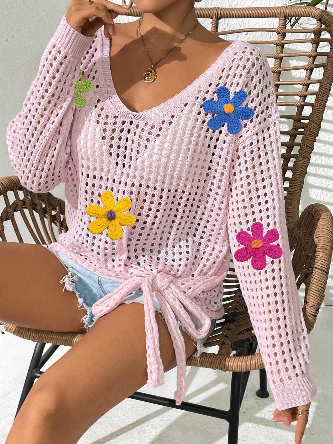 Damen Häkeloberteil mit Blumenapplikationen EB