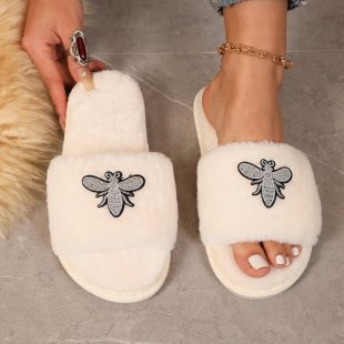 Damen Flauschige Hausschuhe mit Bienenmotiv EB