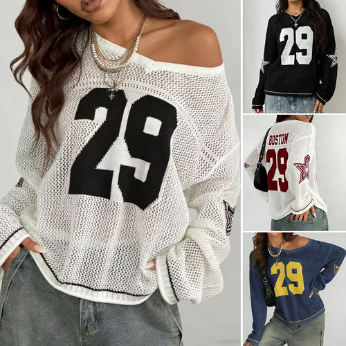 Damen lässiger Oversized Pullover mit grafischem Muster EB