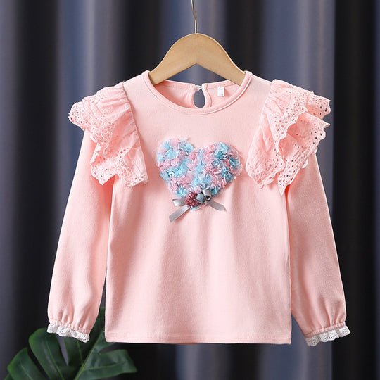 Mädchen Sweatshirt mit Rüschen und floralem Herzmotiv EB