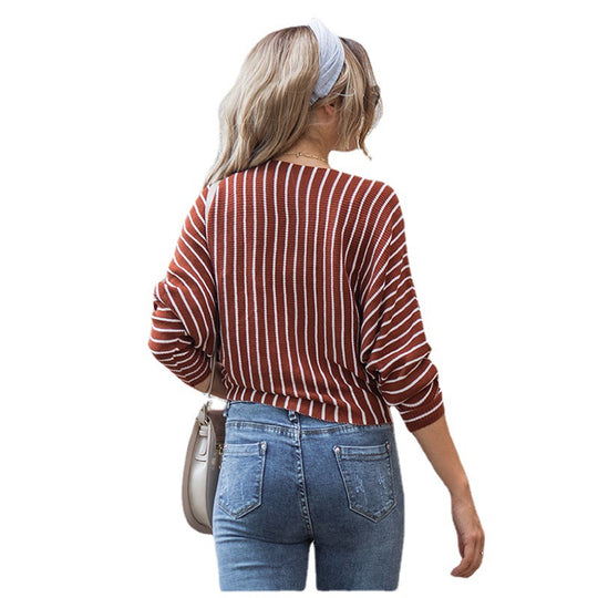 Damen gestreifter Pullover mit weitem Schnitt und innovativem Design EB