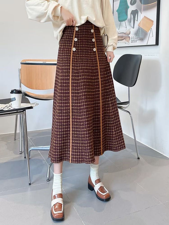 Damen Midi-Rock mit Knopfdetails und klassischem Karomuster EB