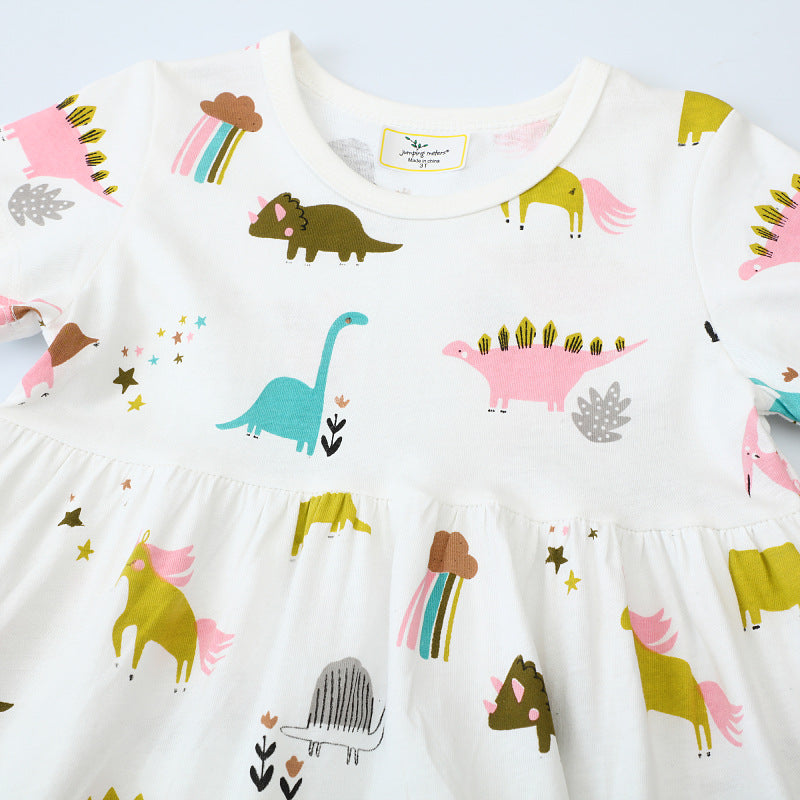 Mädchen Freizeitkleid mit verspielten Dinosaurier- und Einhorn-Motiven EB