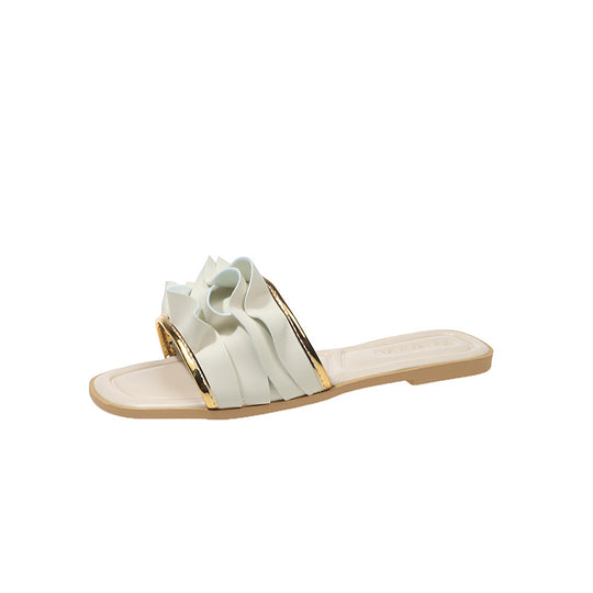Damen elegante Riemensandalen mit dekorativem Rüschendetail EB