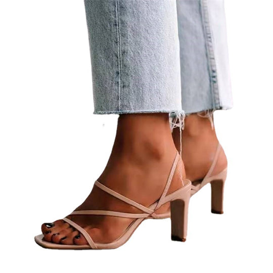 Damen elegante Slingback-Sandaletten mit modischen Riemchen und bequemem Blockabsatz EB