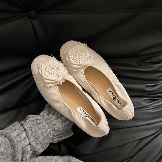 Damen Ballerinas mit zierlicher Blumenapplikation und weichem Veloursleder EB