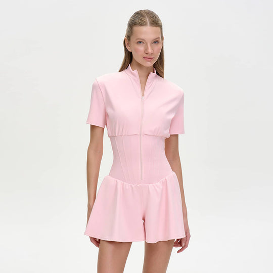 Damen sportive Kurzoverall mit hohem Kragen und Reißverschluss EB