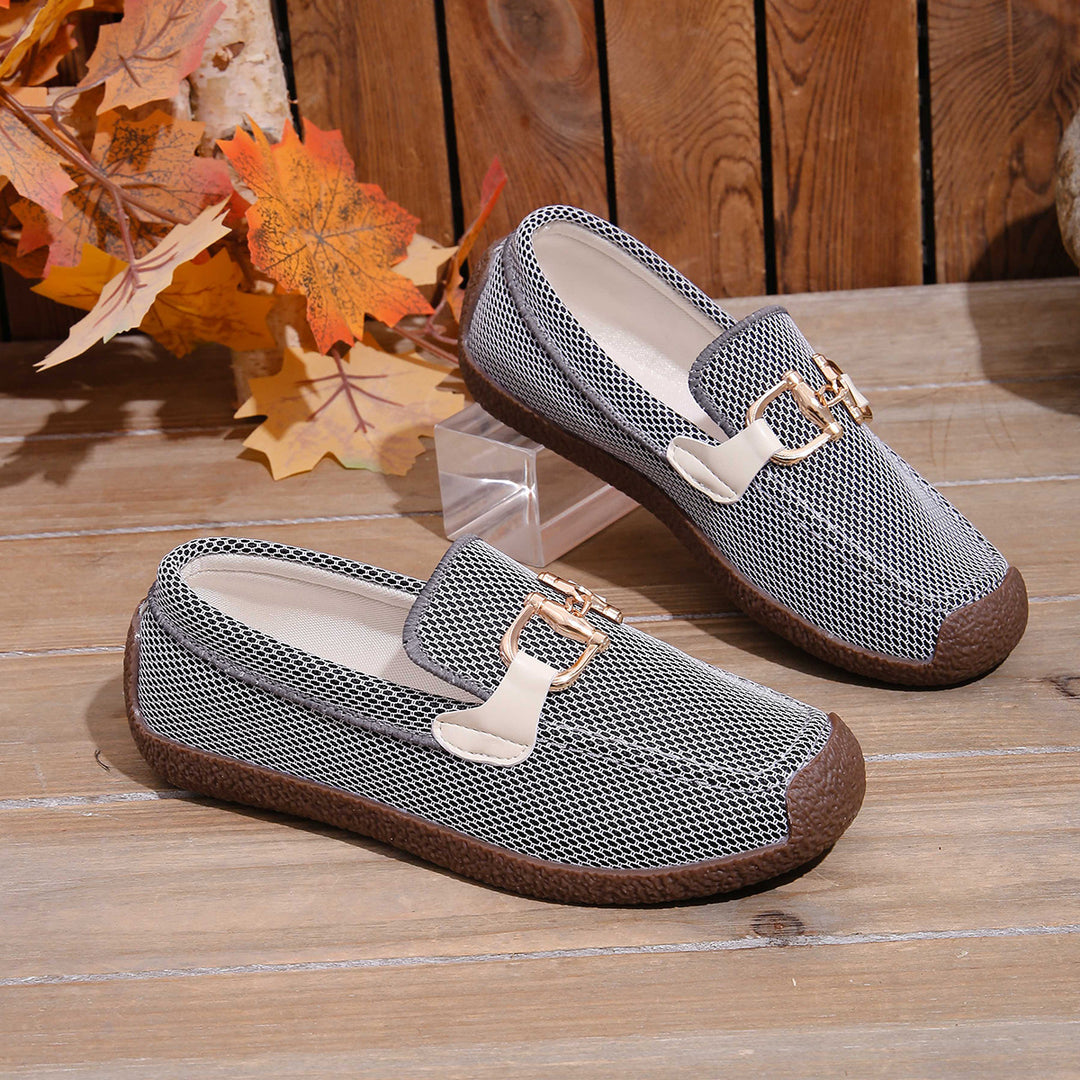 Damen Bequeme Clog-Schuhe mit luftiger Mesh-Oberfläche und modischem Schnallen-Detail EB