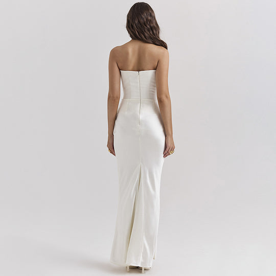 Damen Elegantes bodenlanges Kleid mit schimmerndem Taillenschnitt und gerafftem Rock EB